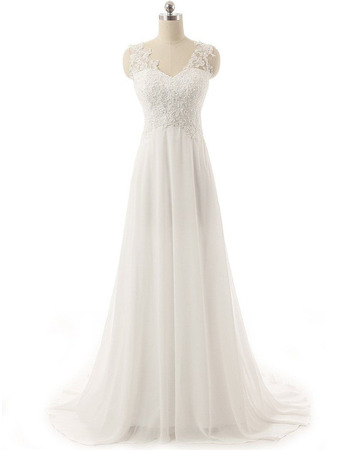 A-Line Sweetheart Sweep Train Chiffon Wedding Dresses