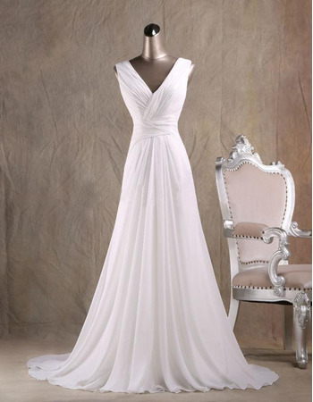 Custom A-Line V-Neck Court Train Chiffon Fringe Wedding Dresses