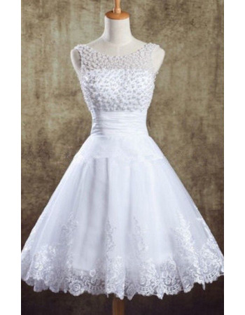 Informal A-Line Scoop Short Organza Beaded Garden Wedding Dresses