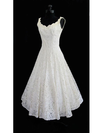 A-Line Scoop Lace Short Reception Wedding Dresses