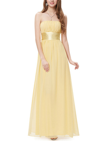 Custom Strapless Floor Length Chiffon Bridesmaid Dresses with Sashes