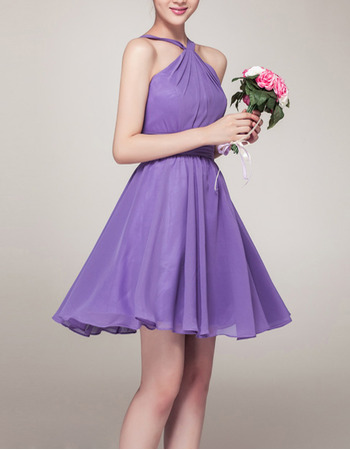 Sexy A-Line Halter Sleeveless Mini/ Short Chiffon Bridesmaid Dresses