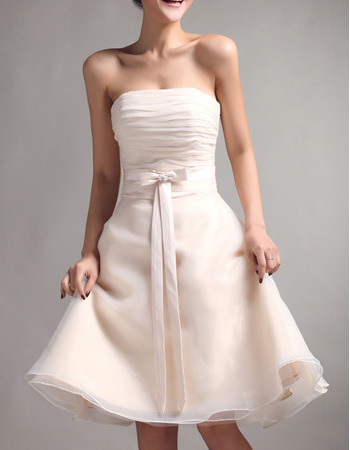 Custom A-Line Strapless Mini Organza Lace-Up Bridesmaid Dresses