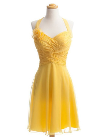 Halter Sweetheart Knee Length Chiffon Bridesmaid Dresses