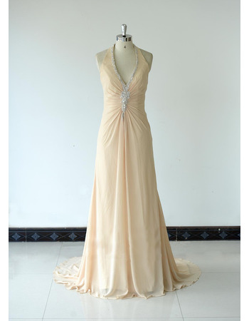 Halter V-Neck Floor Length Chiffon Bridesmaid Dresses