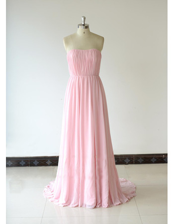 Discount Strapless Floor Length Chiffon Pleated Bridesmaid Dresses