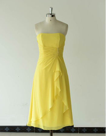 Vintage Strapless Tea Length Chiffon Bridesmaid/ Wedding Party Dresses