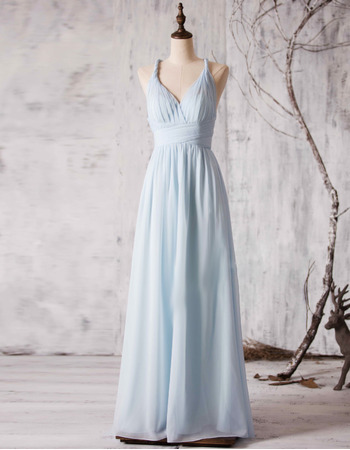 New Spaghetti Straps V-Neck Floor Length Chiffon Bridesmaid Dress