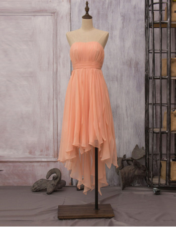 Elegant Strapless High-Low Chiffon Draped Skirt Bridesmaid Dresses