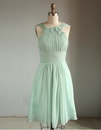 Straps Knee Length Short Chiffon Bridesmaid Dresses