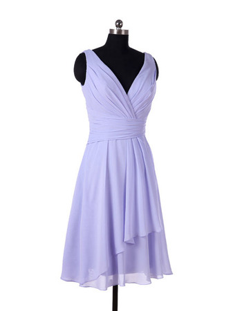 Vintage V-Neck Knee Length Chiffon Bridesmaid/ Wedding Party Dresses