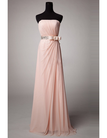 Elegant Strapless Floor Length Chiffon Bridesmaid Dresses with Bows