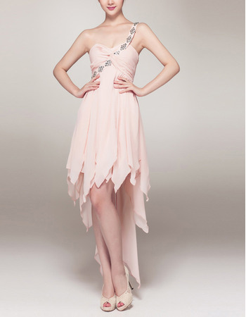 One Shoulder High-Low Chiffon Asymmetric Cocktail Dresses