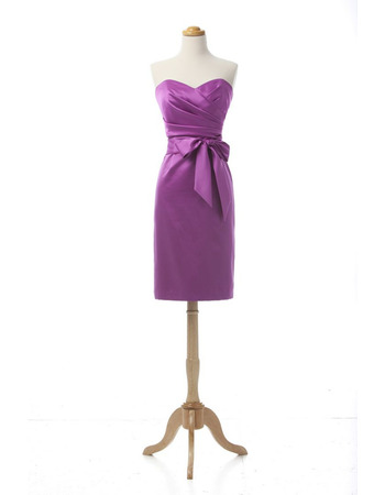 Discount Column Sweetheart Knee Length Satin Cocktail Dress with Bow