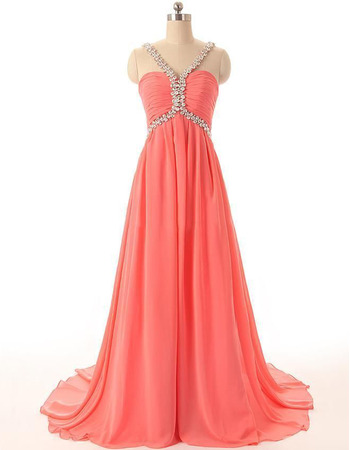 New Empire V-Neck Floor Length Chiffon Evening/ Prom Dresses