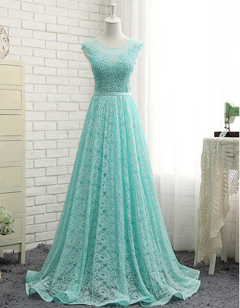 Elegant A-Line Sweep Train Lace Evening/ Prom/ Formal Dresses