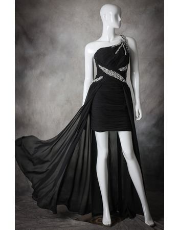 Sexy One Shoulder High-Low Asymmetric Chiffon Black Homecoming Dresses