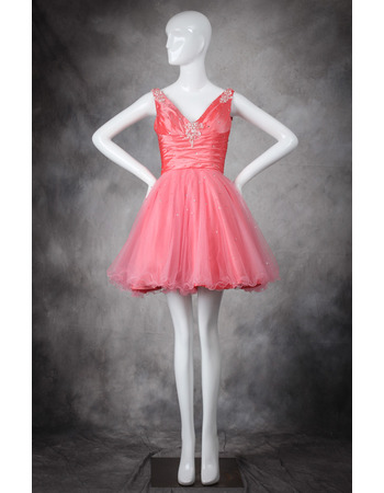 Custom A-Line V-Neck Short/ Mini Taffeta Organza Homecoming Dresses