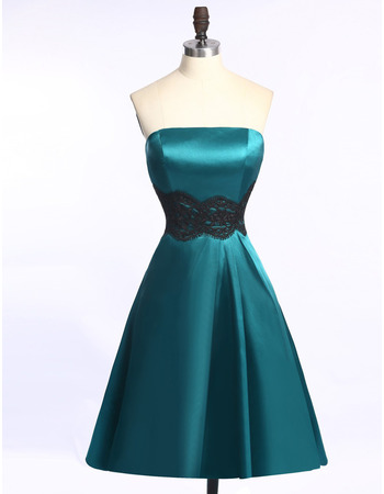 New Strapless Knee Length Satin Homecoming Dresses with Sashes