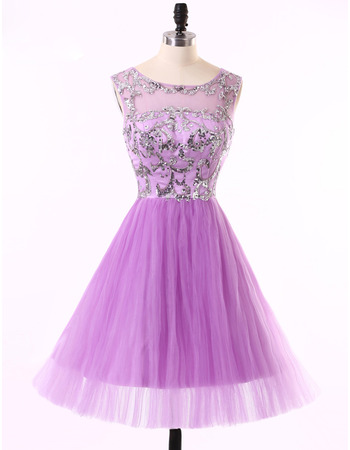 Cute A-Line Sleeveless Short Tulle Rhinestone Homecoming Dresses