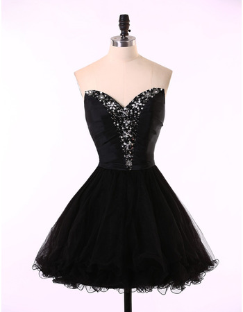 Custom A-Line Sweetheart Short Satin Tulle Black Homecoming Dresses