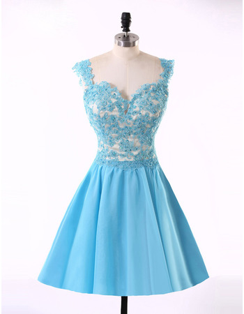 Affordable A-Line Sweetheart Short Satin Applique Homecoming Dresses