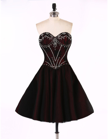 Sexy A-Line Sweetheart Short Taffeta Rhinestone Homecoming Dresses