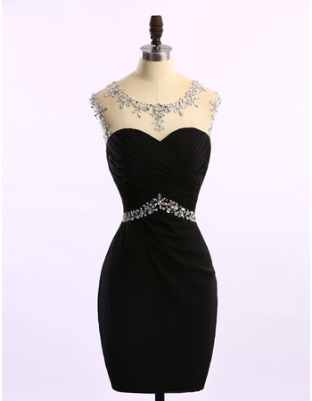 Sexy Sheath Sleeveless Short Satin Black Rhinestone Homecoming Dresses