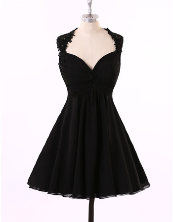 Sexy A-Line Sweetheart Short Chiffon Black Backless Homecoming Dresses