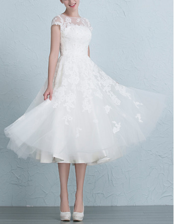 Affordable A-Line Tea Length Short Garden/ Outdoor Wedding Dresses