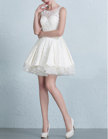 Sexy & Casual A-Line Sleeveless Short/ Mini Satin Tulle Wedding Dresses