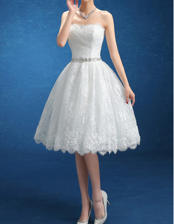 Custom Ball Gown Strapless Knee Length Lace Short Wedding Dresses