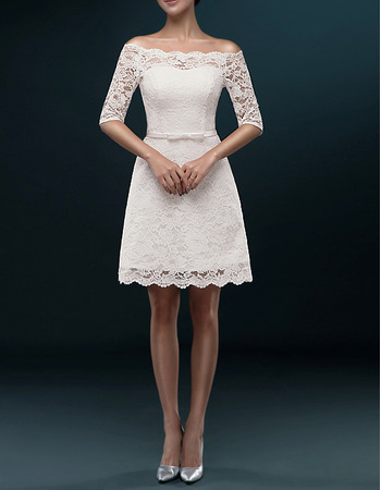 Informal Off-the-shoulder Short Lace Wedding Dresses with Half Sleeves