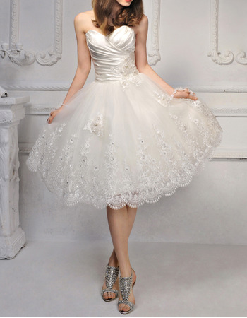 Sweetheart Knee Length Satin Organza Wedding Dresses