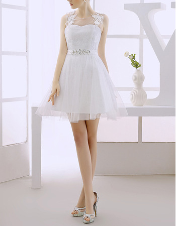 Custom A-Line Sleeveless Short/ Mini Tulle Satin Wedding Dresses