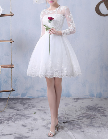 Affordable Ball Gown Short Tulle Wedding Dresses with Long Sleeves