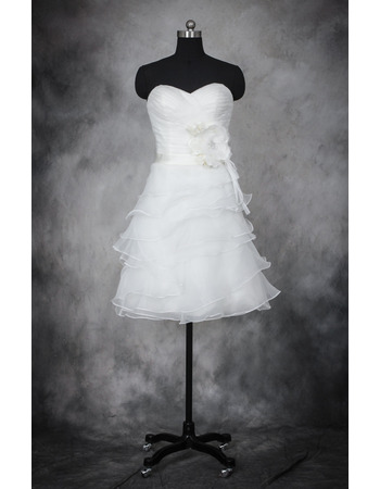 Informal A-Line Sweetheart Short Organza Layered Skirt Wedding Dresses