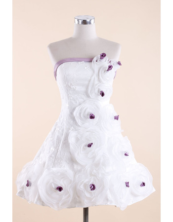 A-Line Strapless Short Wedding Dresses with 3D Flowers