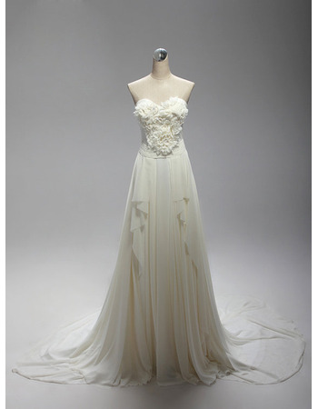 Custom Sweetheart Sweep Train Chiffon Wedding Dresses with Ruffles