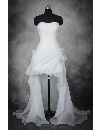 Affordable Strapless High-Low Asymmetric Organza Wedding Dresses