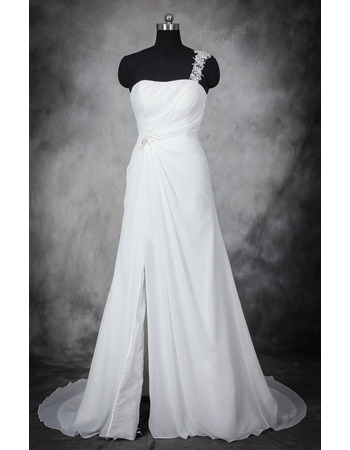 Custom One Shoulder Sleeveless Sweep Train Chiffon Wedding Dresses