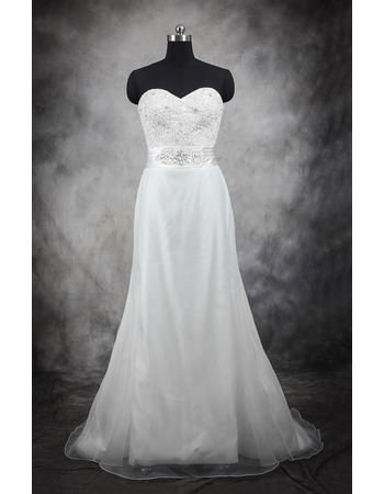 Inexpensive A-Line Sweetheart Sweep Train Taffeta Wedding Dresses