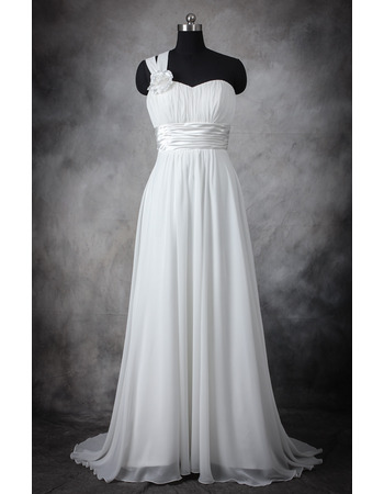 Elegant One Shoulder Sleeveless Sweep Train Chiffon Wedding Dresses