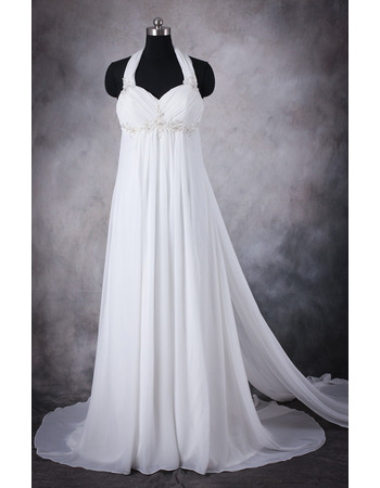 New Empire Halter Sleeveless Sweep Train Chiffon Wedding Dresses