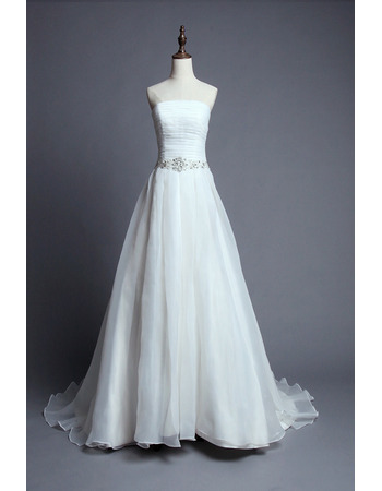 Inexpensive Strapless Court Train Organza Wedding Dresses/ Gowns