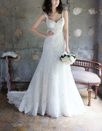 Discount Sweetheart Sweep Train Chiffon Wedding Dresses with Straps