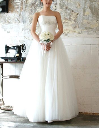 Vintage Ball Gown Strapless Floor Length Tulle Wedding Dresses