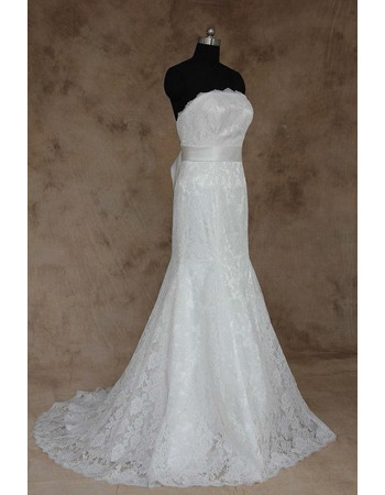 Sheath Strapless Long Lace Wedding Dresses with Belts8