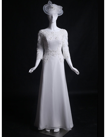 Vintage Sweep Train Satin Wedding Dresses with 3/4 Long Sleeves