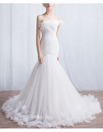 Designer Mermaid Asymmetric Court Train Organza Wedding Dresses